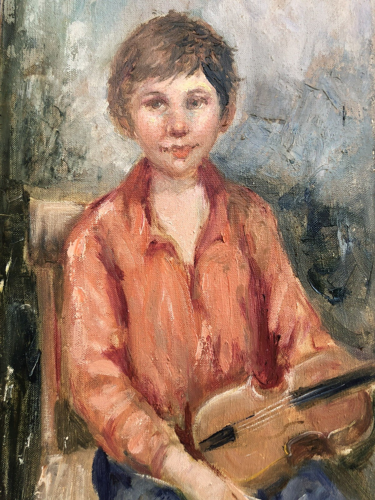 Quadro vintage -Ragazzo Con Violino- dipinto a olio su tela