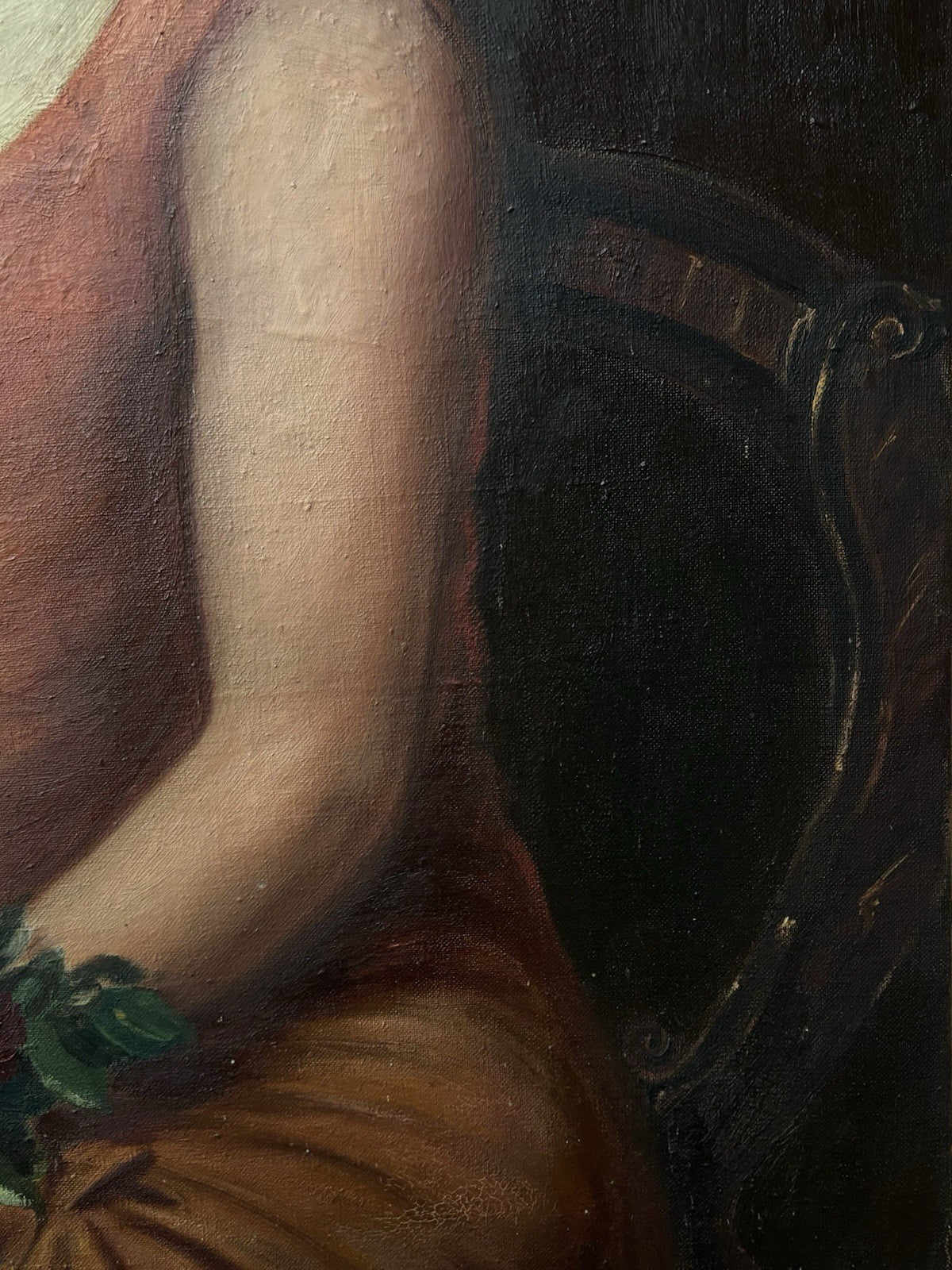 Grande quadro antico -Ritratto Di Donna- dipinto a olio su tela