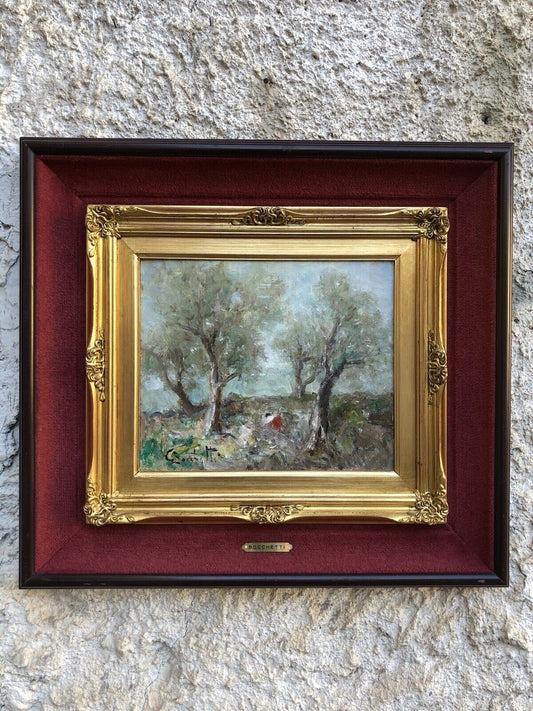 Quadro vintage -Ulivi- dipinto a olio su tavoletta