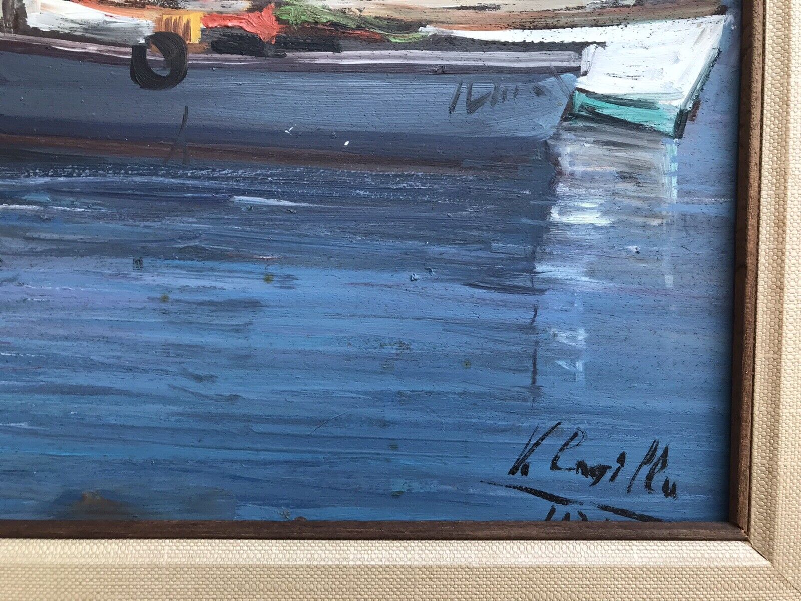 QUADRO VINTAGE -MARINA-DIPINTO A OLIO SU TAVOLETTA