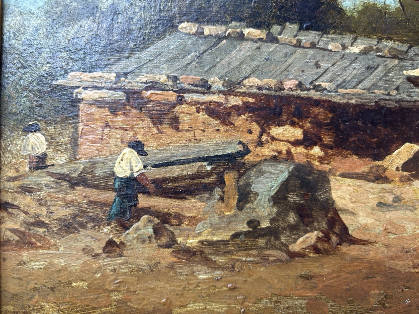Quadro antico scuola francese -Paesaggio- dipinto a olio