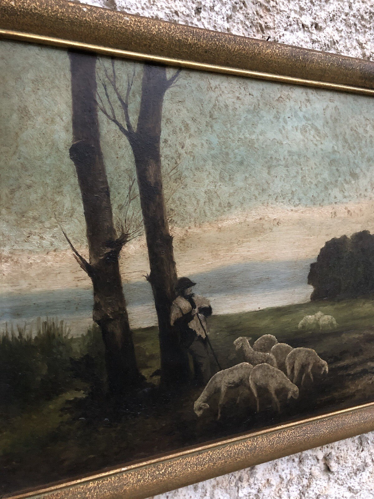 Quadro vintage -Paesaggio Con Gregge- dipinto a olio