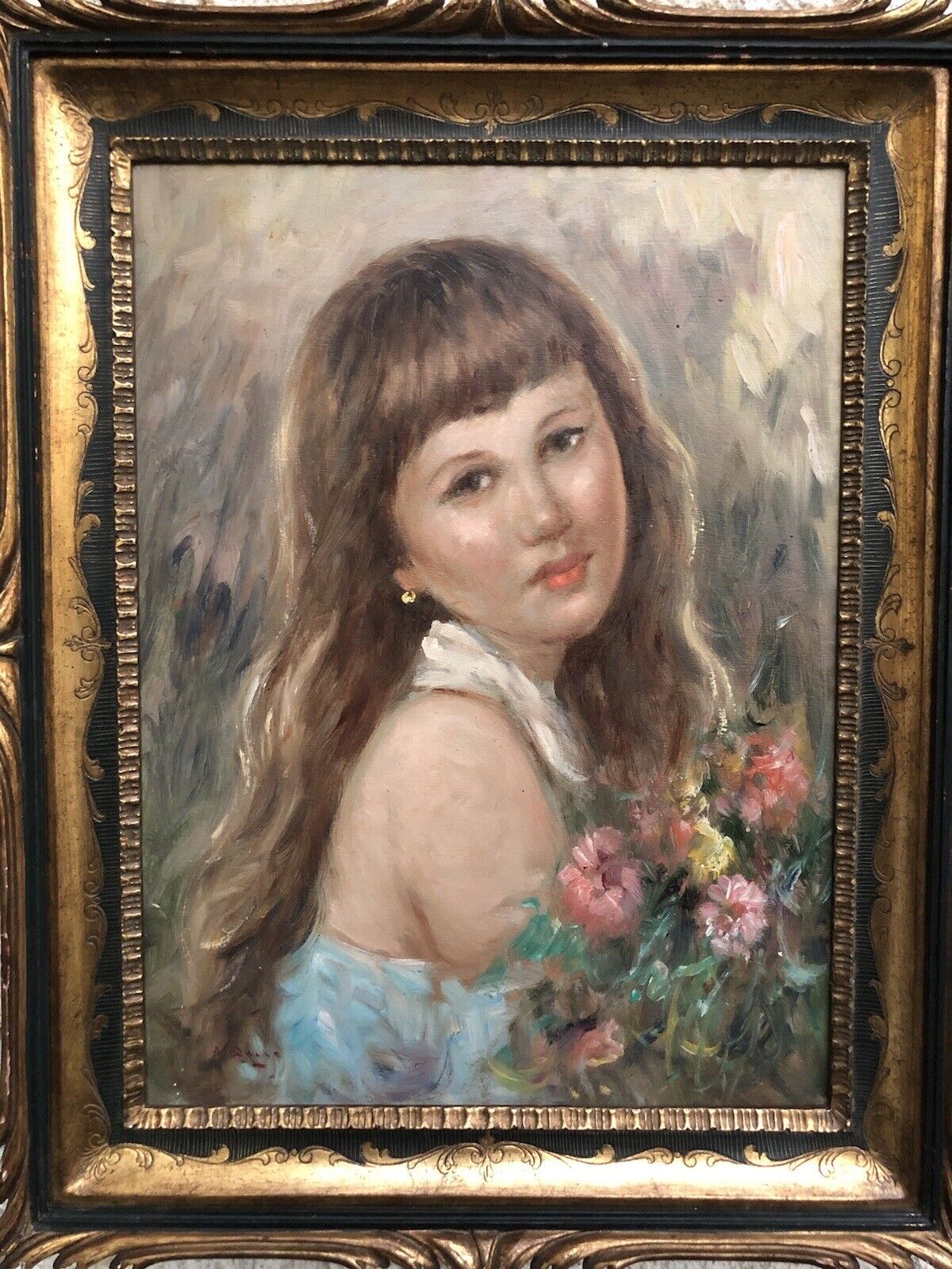Quadro vintage -Fanciulla- dipinto a olio su tavoletta