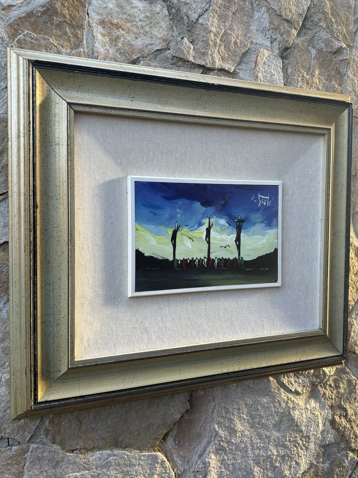 Quadro -Calvario- Antonio Bertè dipinto su tavoletta