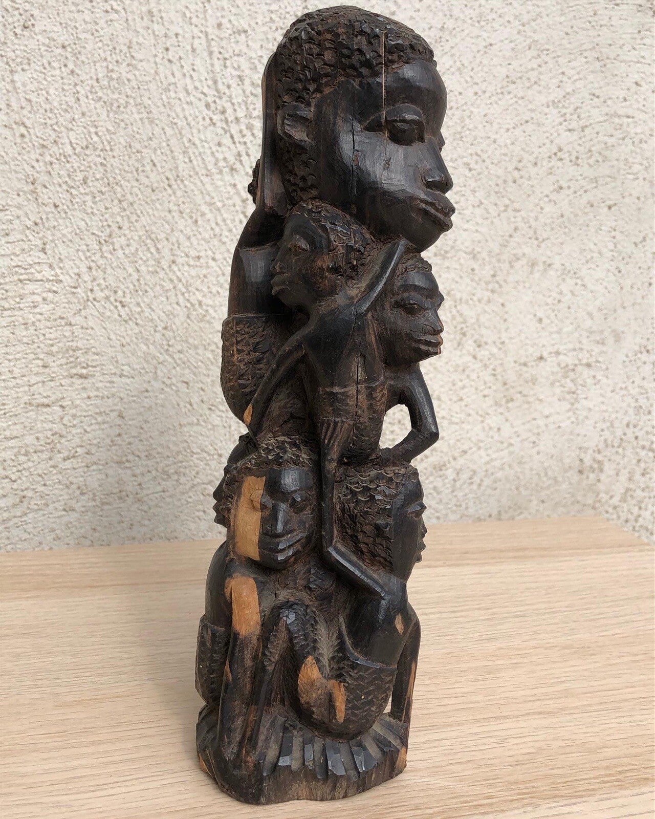 Scultura Vintage Africana Intagliata In Legno