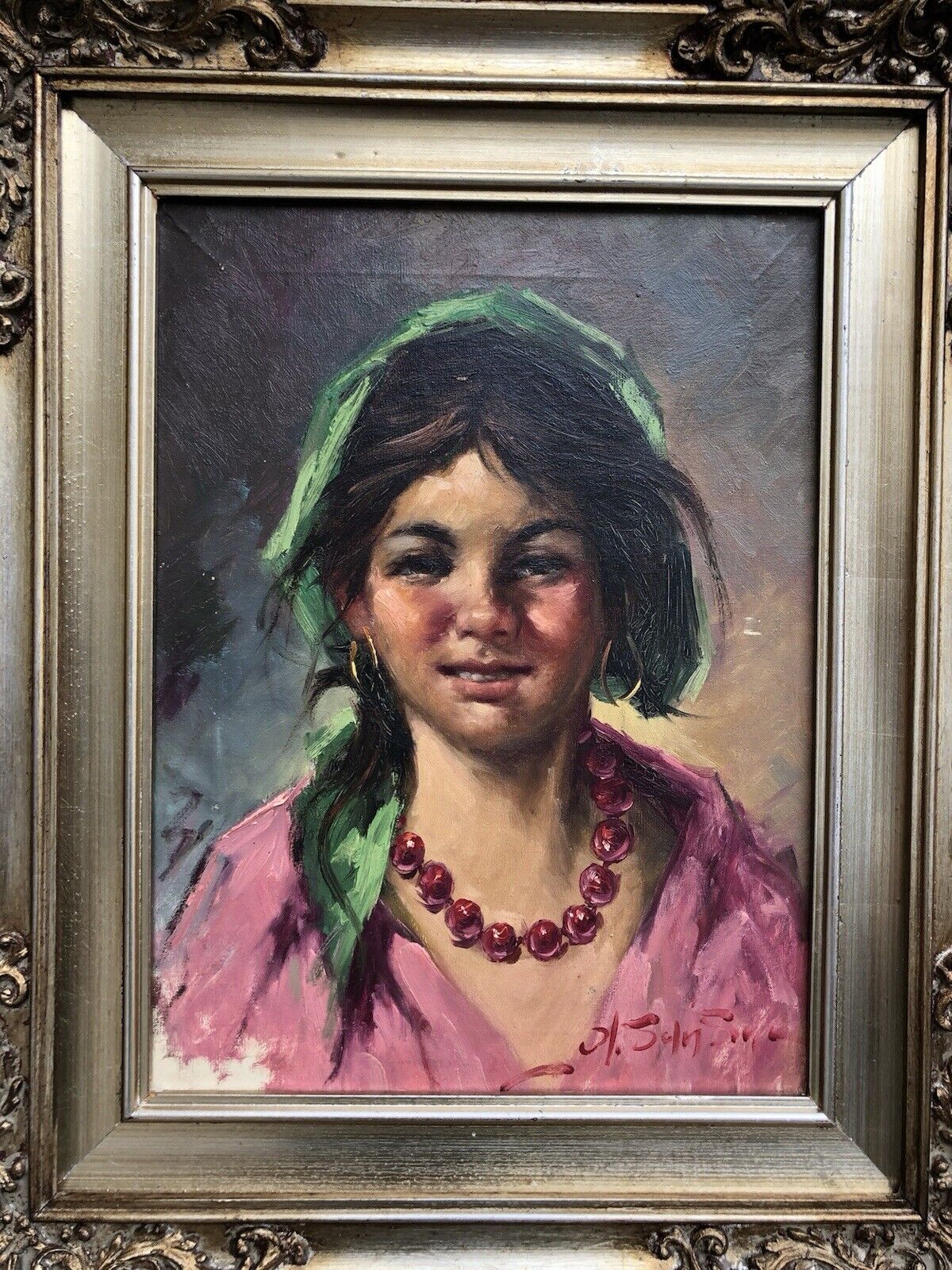 Quadro vintage -Fanciulla- dipinto a olio su tela