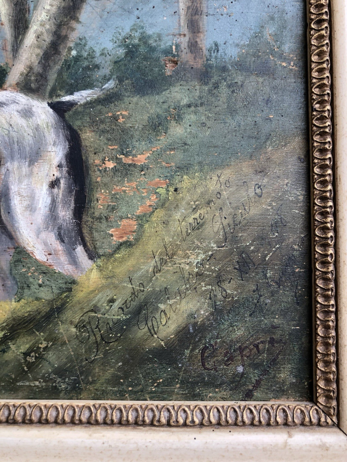 Quadro antico -Cani Da Caccia- dipinto a olio su tavola
