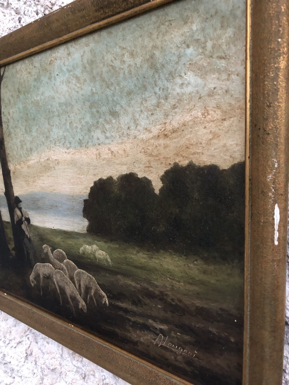 Quadro vintage -Paesaggio Con Gregge- dipinto a olio