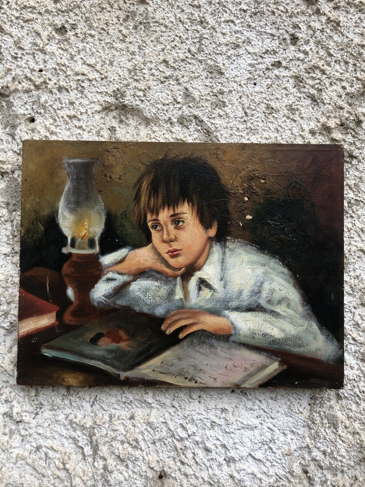 Quadro vintage -Studente In Lettura- dipinto a olio su tela