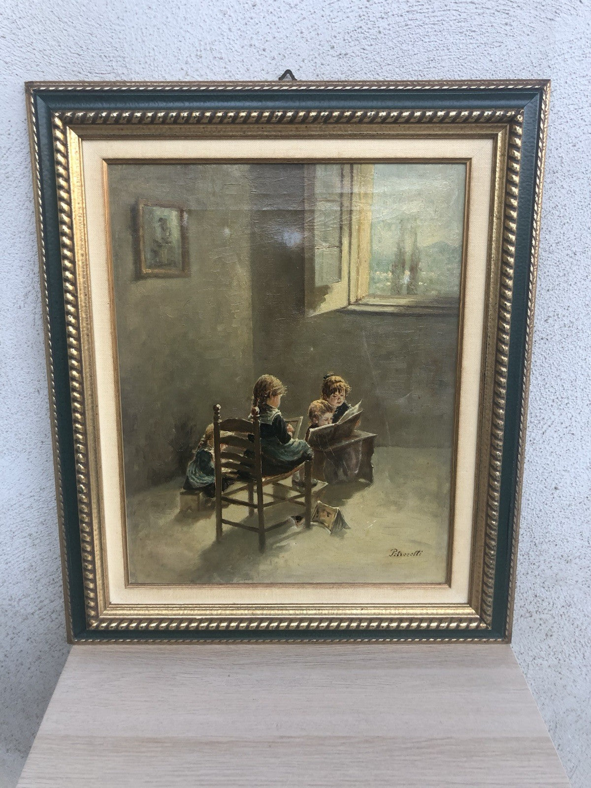 Quadro -Fanciulli In Lettura- dipinto a olio su tela