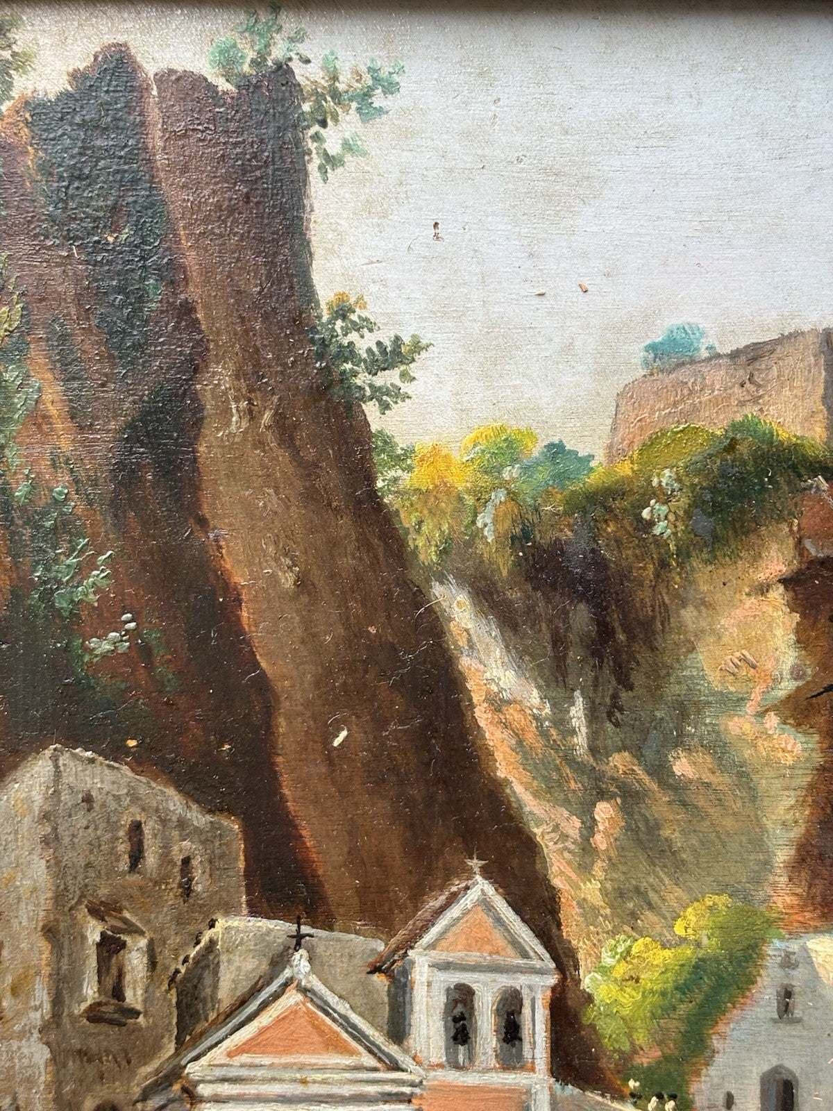 Quadro antico - Paesaggio Con Marina- dipinto a olio su tavola