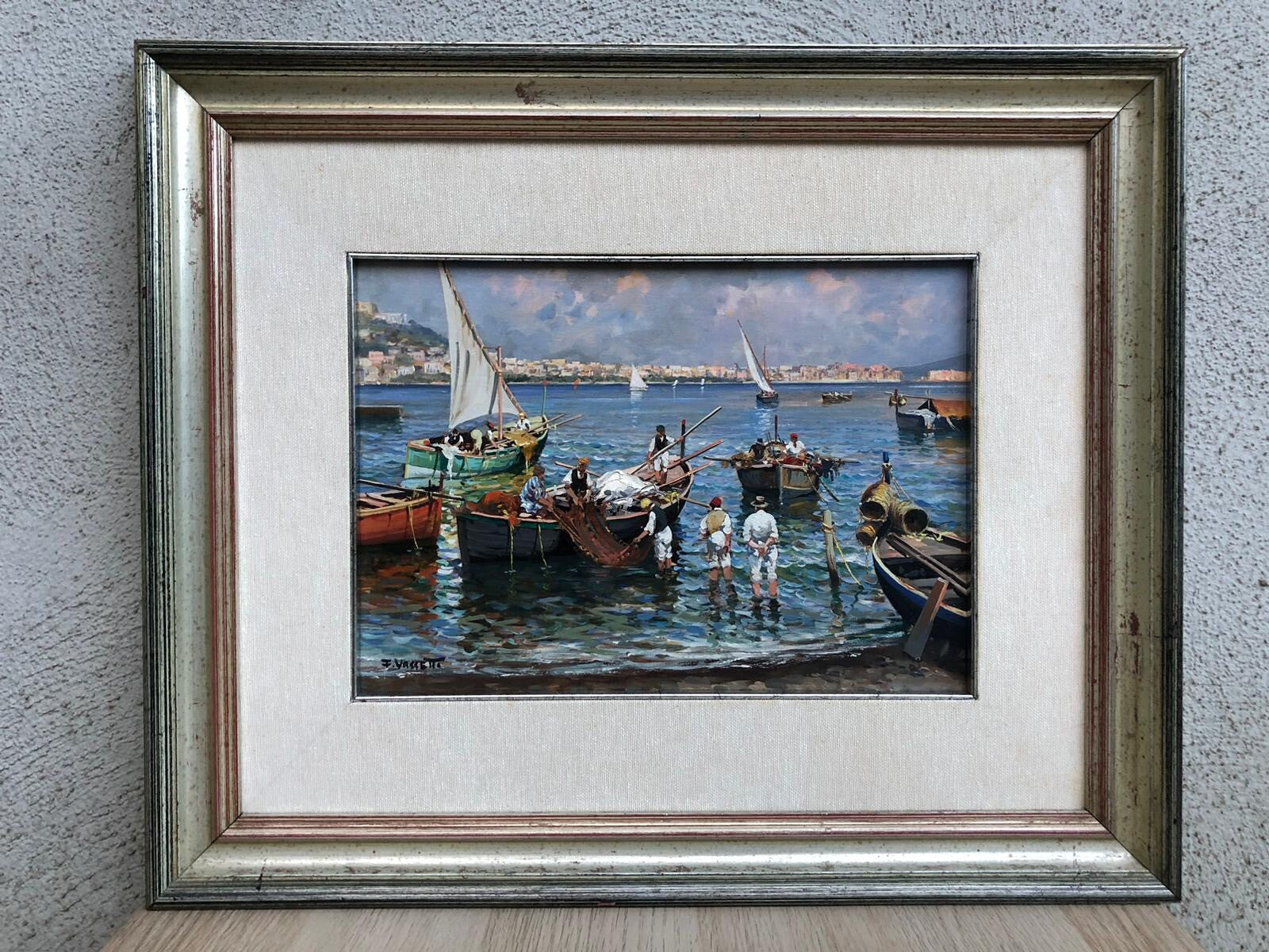Quadro vintage -Marina Di Napoli- dipinto a olio su tavola