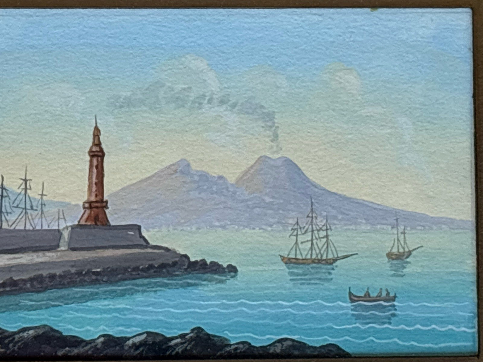 Coppia Di Quadri Vintage Gouache Dipinti -Napoli-