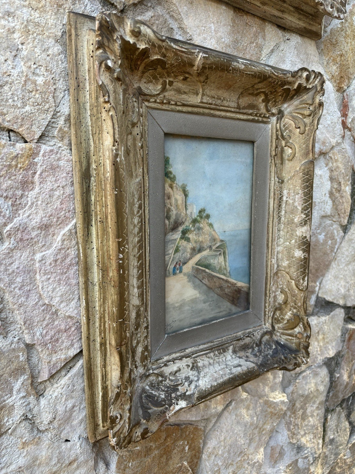 Coppia di quadri antichi -Paesaggi Napoli- realizzati ad acquerello su carta