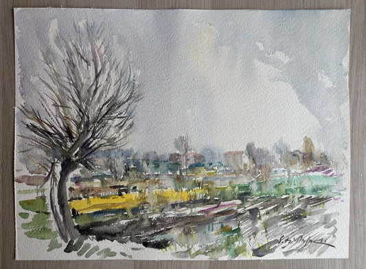 Quadro -Paesaggio- Edmondo Di Napoli realizzato ad acquerello su carta