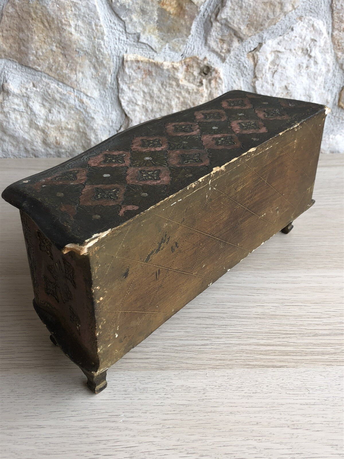 Scatola Portagioie Vintage In Legno Stile Fiorentino
