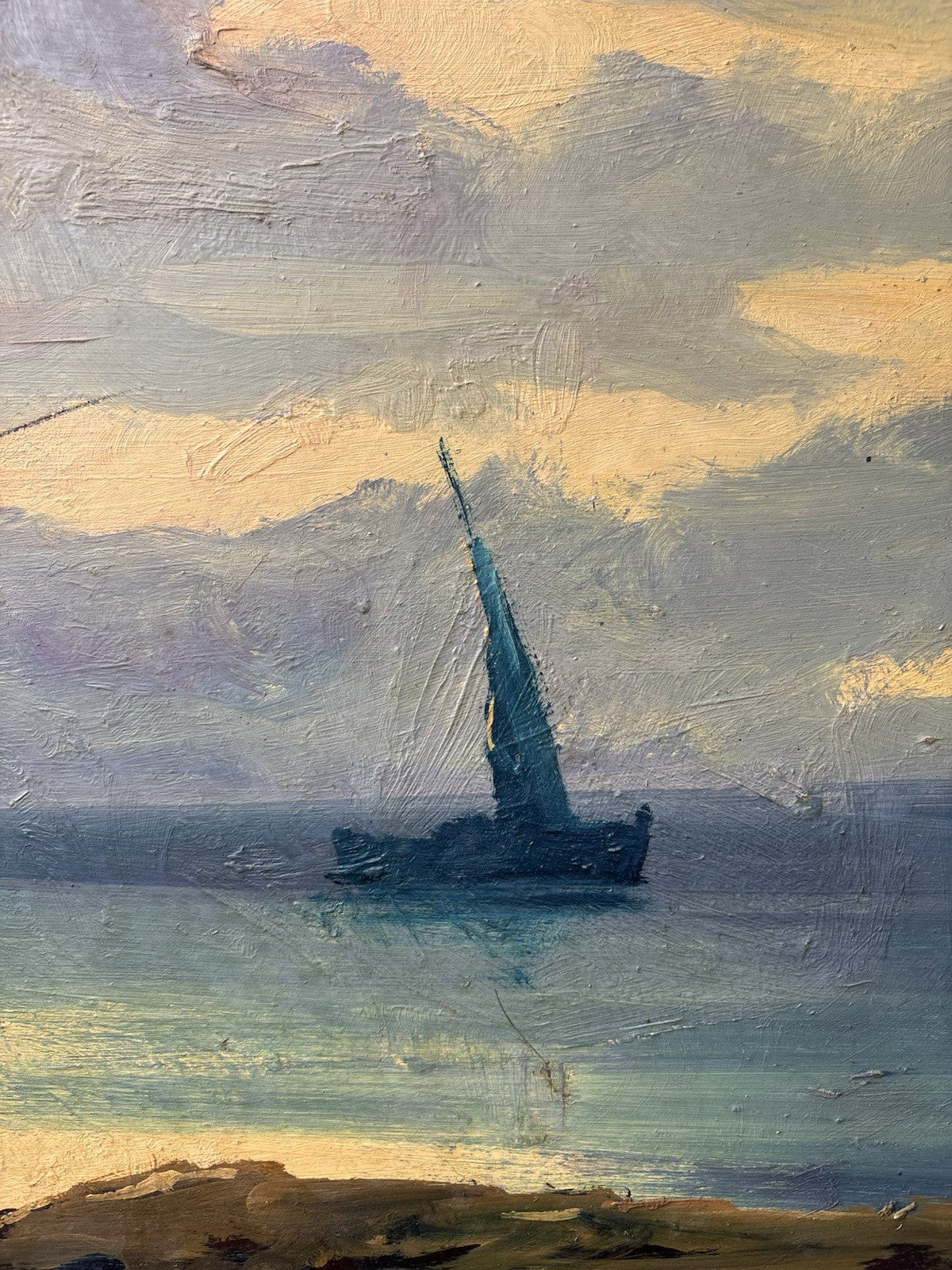 Quadro -Marina Con Pescatore- dipinto a olio