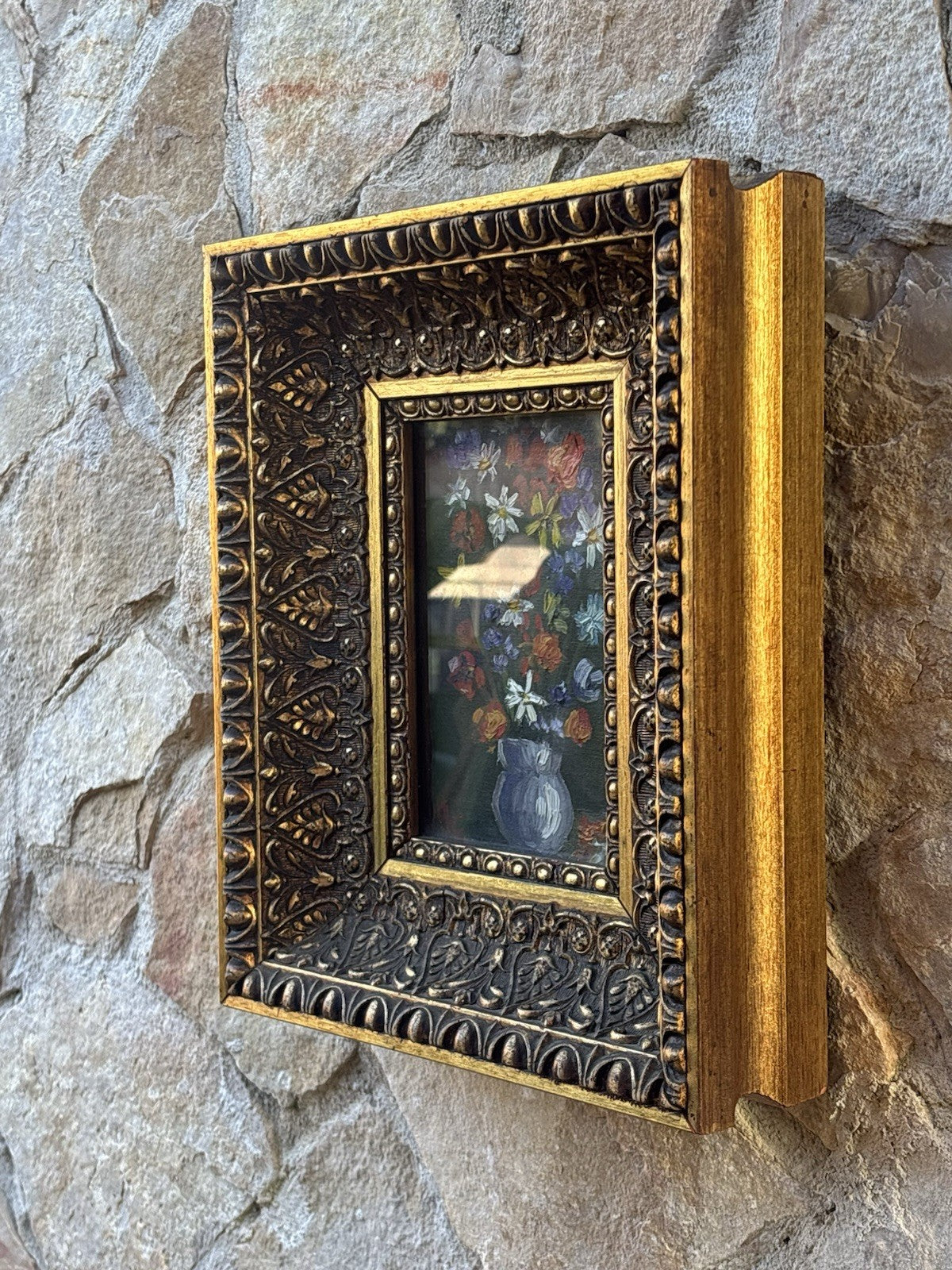 Quadro Vintage Con Fiori Dipinto A Olio