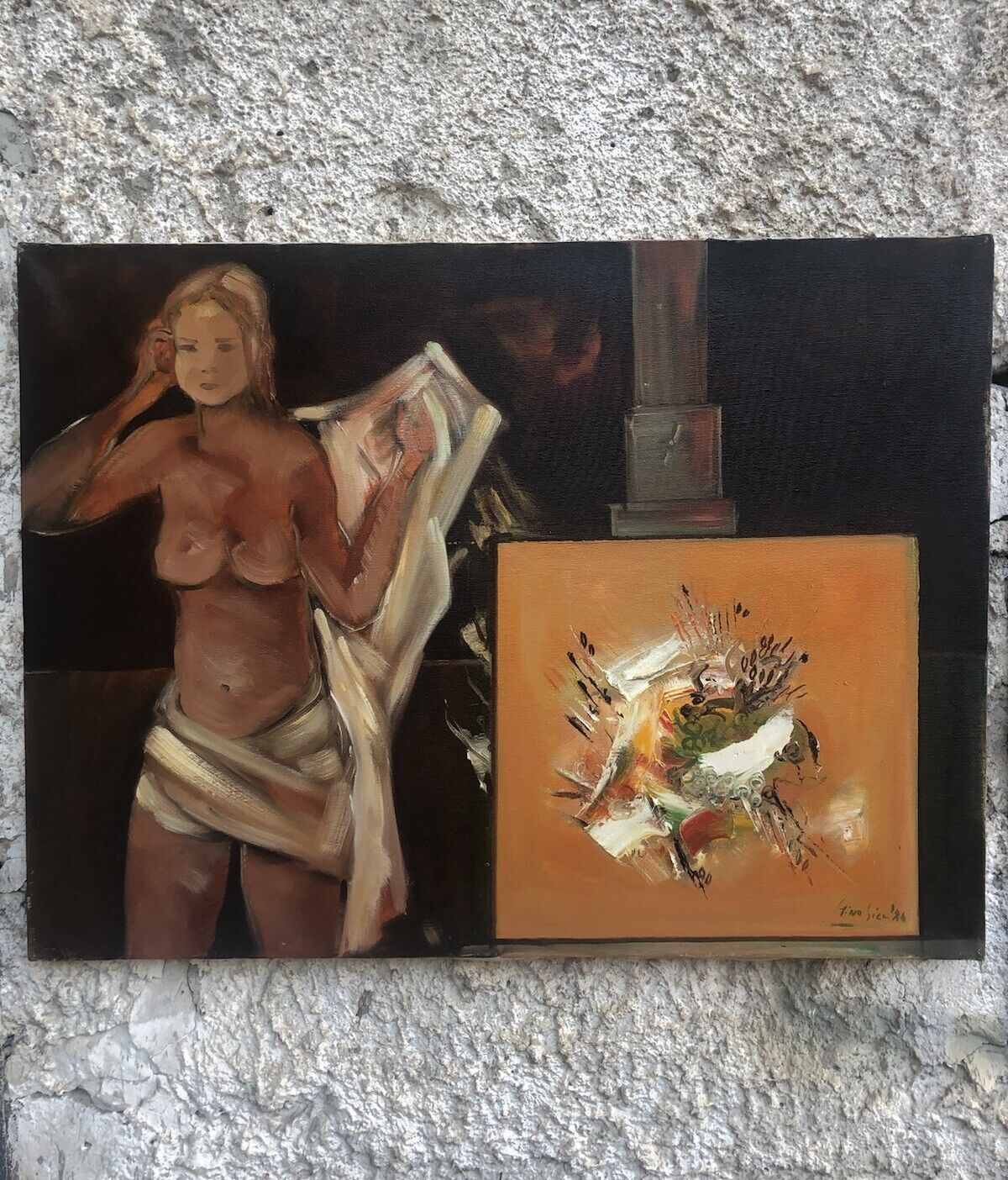 Quadro vintage -Nello Studio, La Modella- dipinto a olio su tela