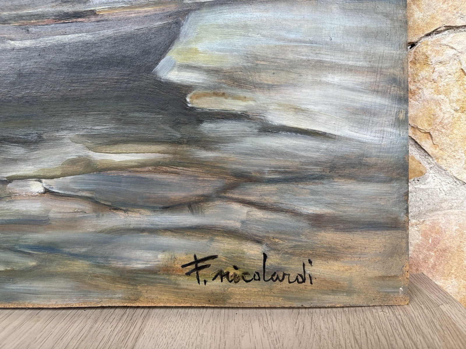 Quadro -Marina Con Barca- Francesco Nicolardi- dipinto a olio su masonite