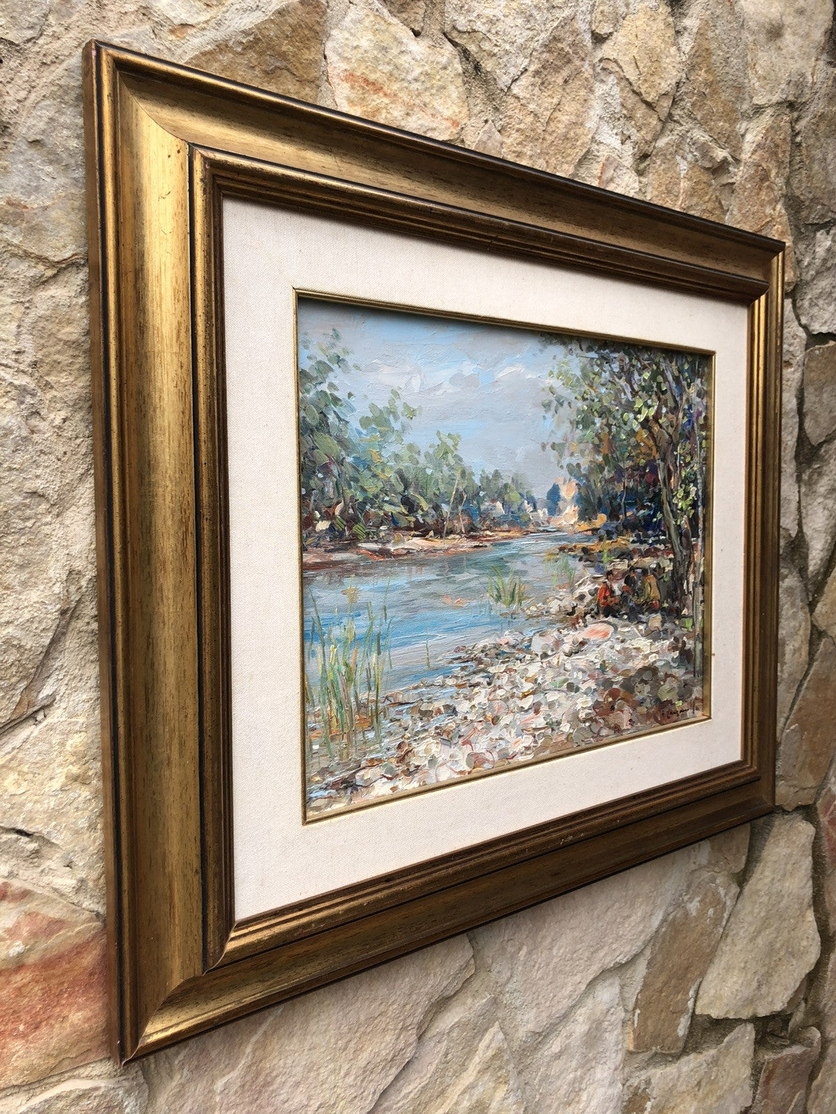 Quadro -Paesaggio Con Ruscello- dipinto a olio su tela