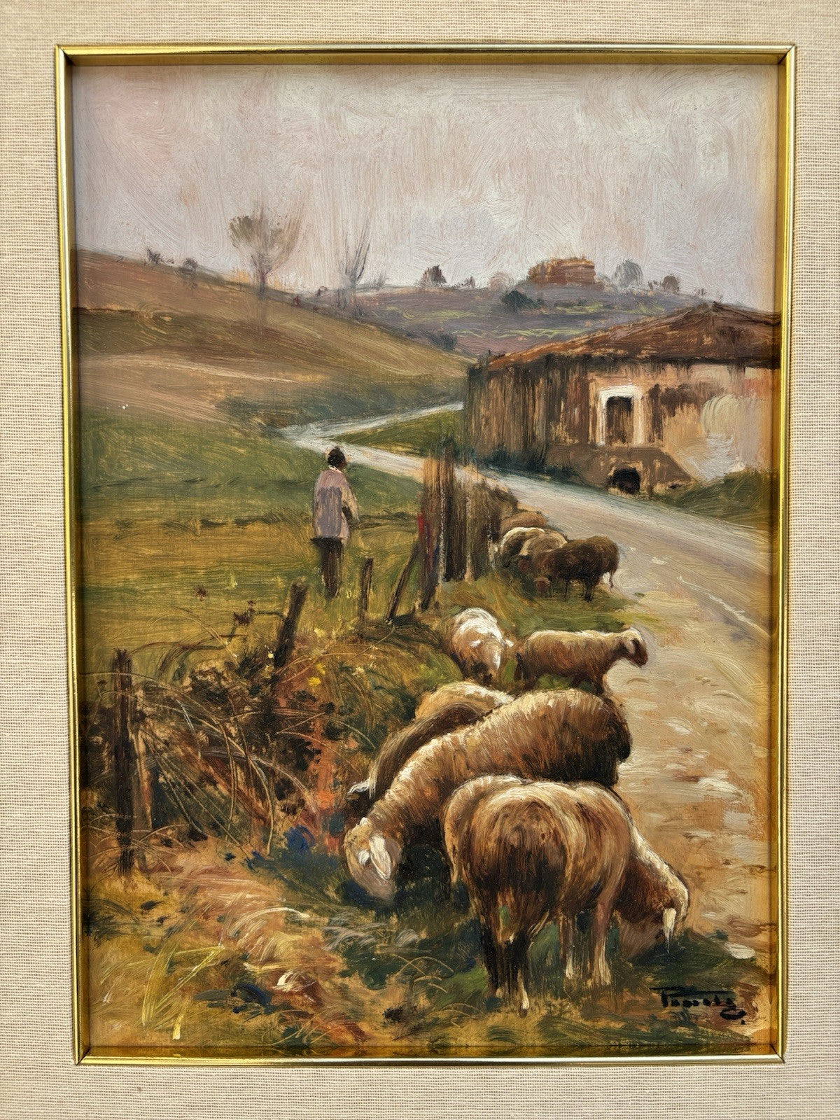 Quadro -Paesaggio Con Gregge- Giovanni Parlato dipinto a olio su tavoletta