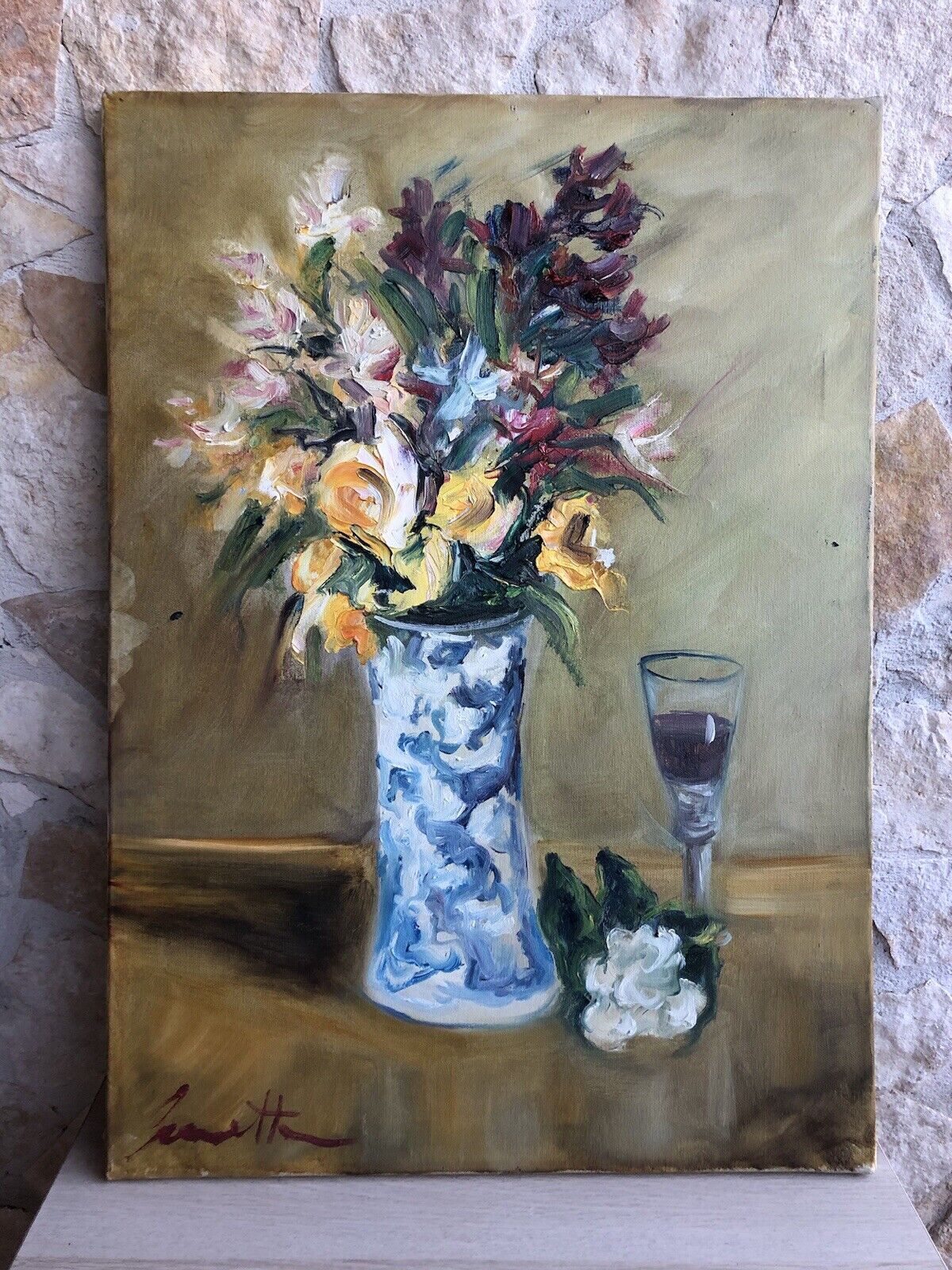 Quadro vintage -Vaso Con Fiori- dipinto a olio su tela