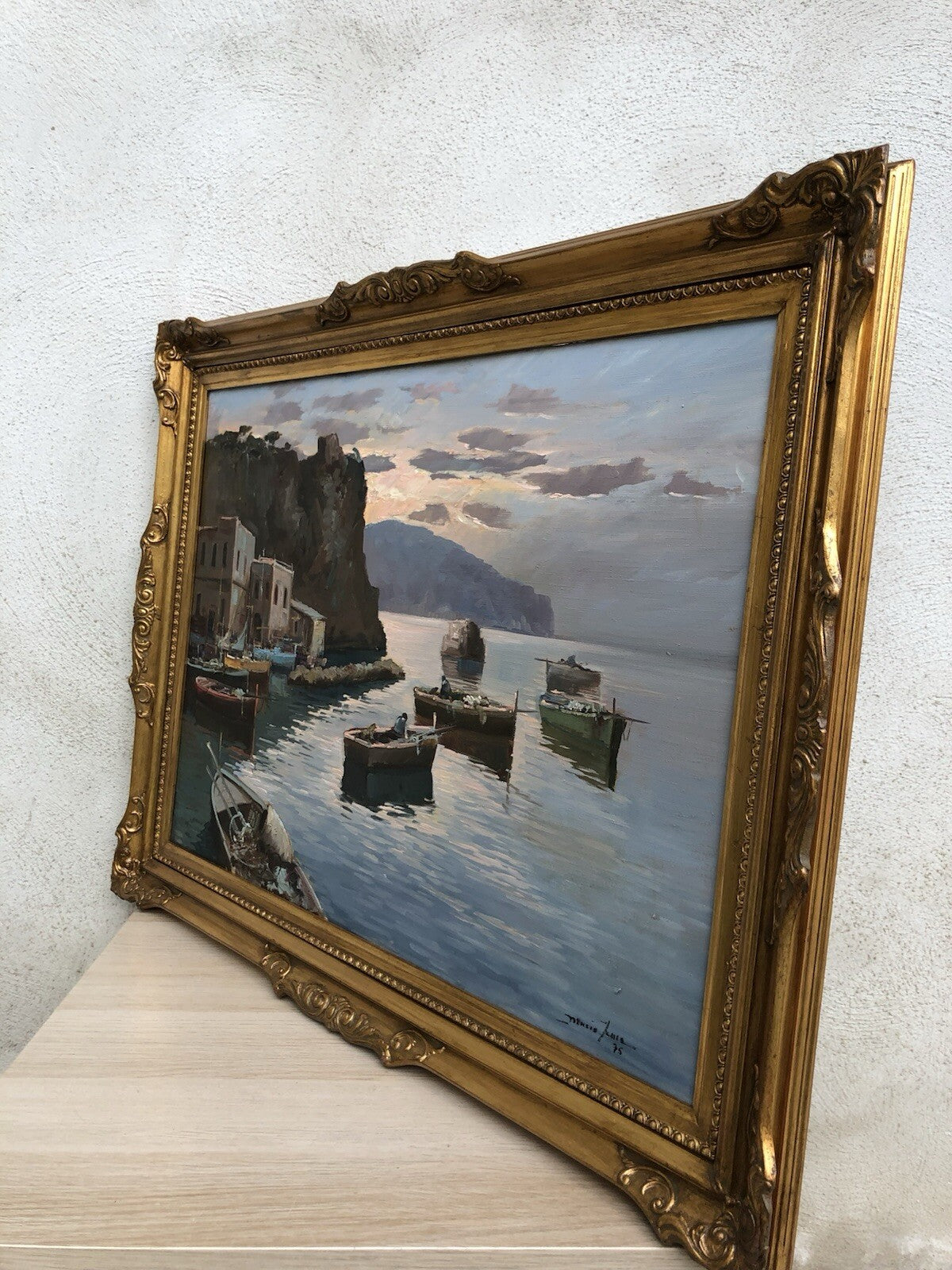 Quadro -Marina Di Procida Al Tramonto- dipinto a olio su tela