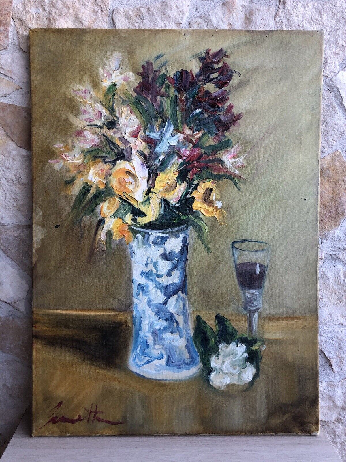 Quadro vintage -Vaso Con Fiori- dipinto a olio su tela