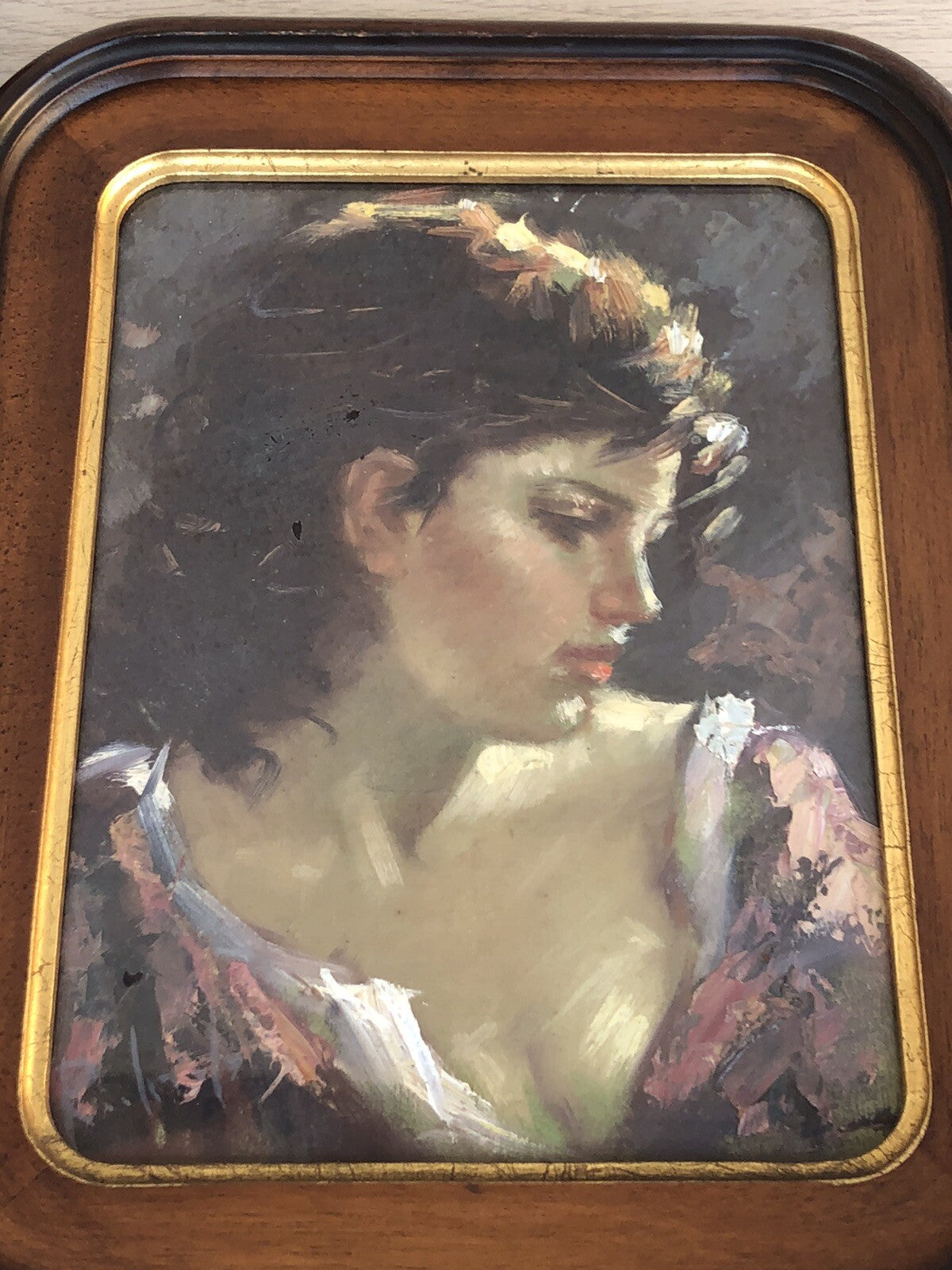 Coppia quadri vintage -Figure Donne- dipinti  a olio su tavola
