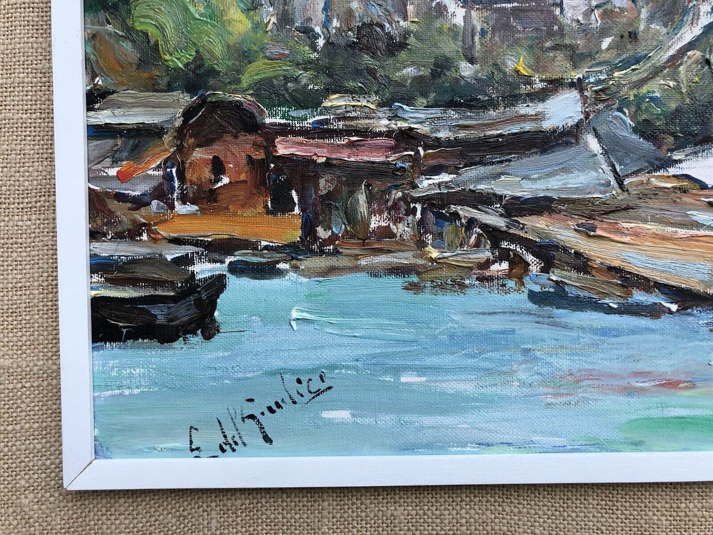 Quadro vintage -Marina Con Barche- dipinto a olio
