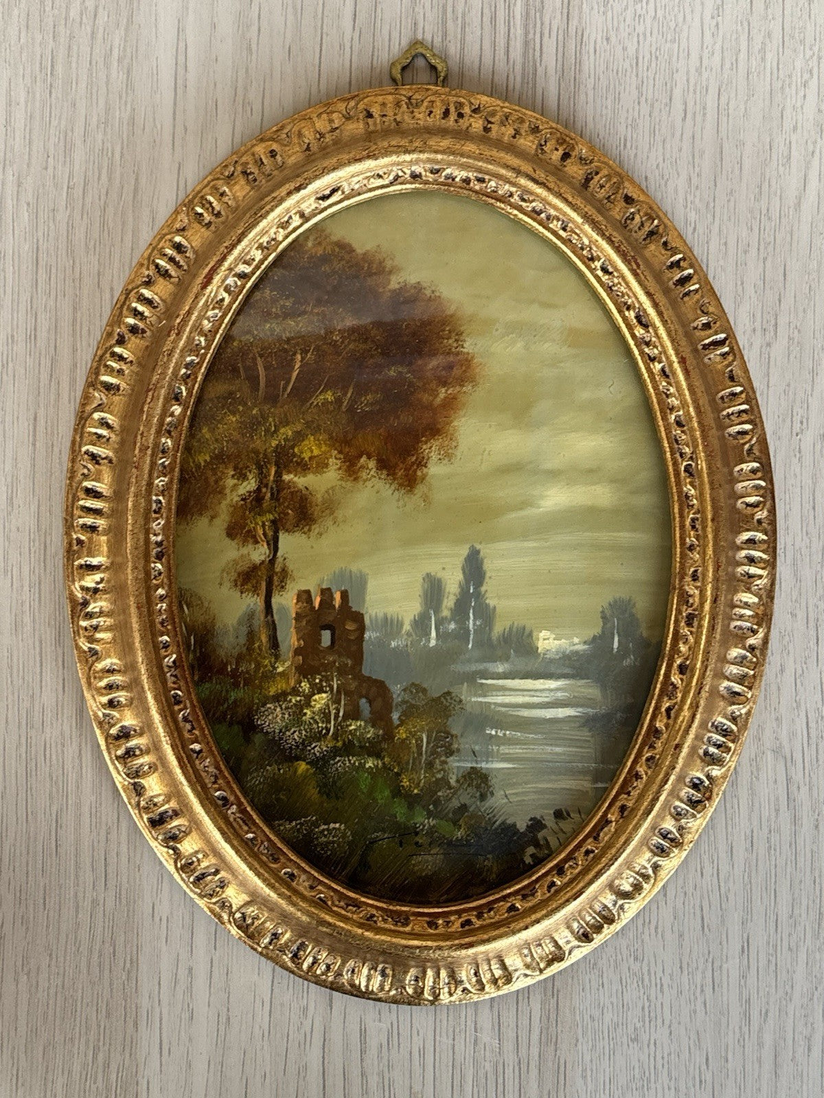 Quadro Vintage, Paesaggio Dipinto A Olio Su Rame