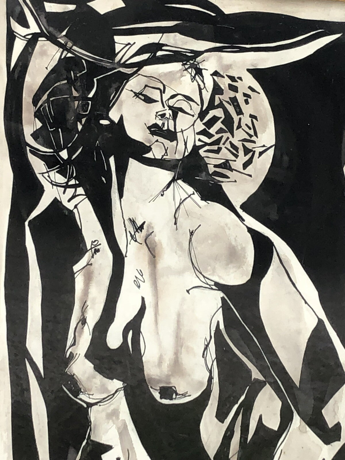 Quadro antico -Nudo- tecnica mista su carta