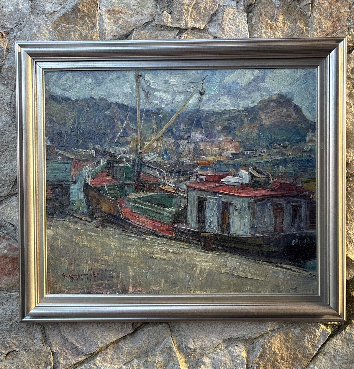 Quadro -Barche Al Porto- Nicola Canzanella dipinto a olio