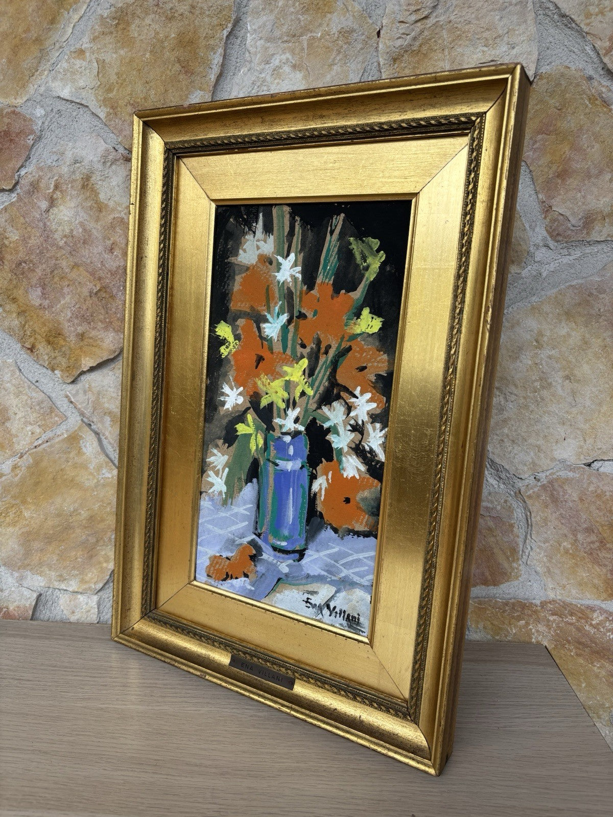 Quadro -Vaso Con Fiori- Ena Villani dipinto a tempera su cartoncino