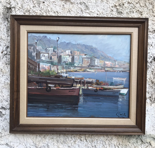 QUADRO VINTAGE -MARINA-DIPINTO A OLIO SU TAVOLETTA