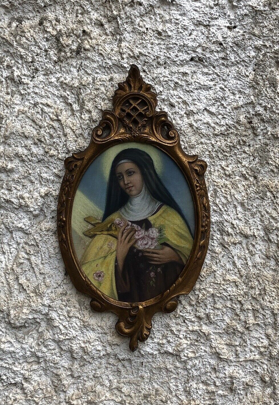 Quadro vintage -Santa Rita Da Cascia- realizzato  a pastello su cartoncino