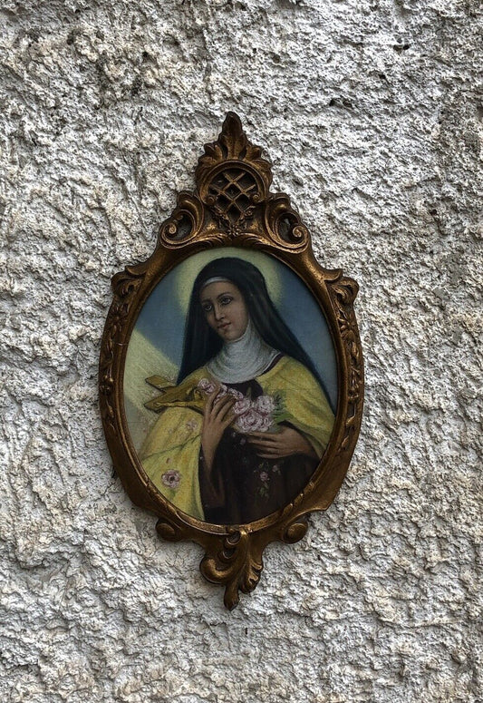 Quadro vintage -Santa Rita Da Cascia- realizzato  a pastello su cartoncino