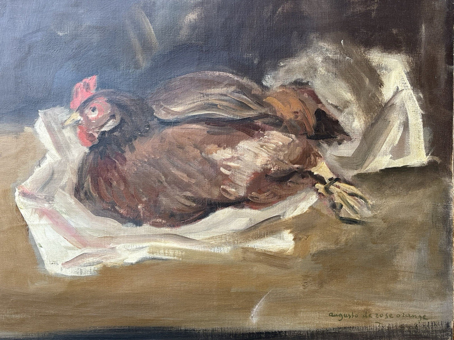 Quadro -Gallina- Augusto Orange De Rose dipinto a olio su tela