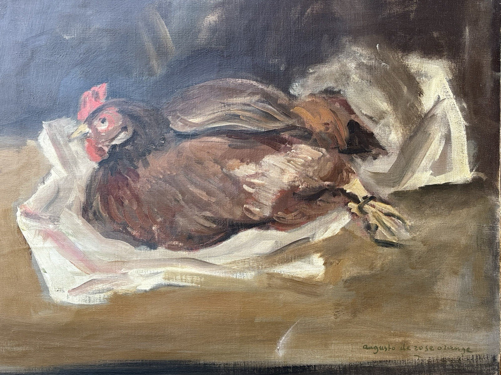 Quadro -Gallina- Augusto Orange De Rose dipinto a olio su tela