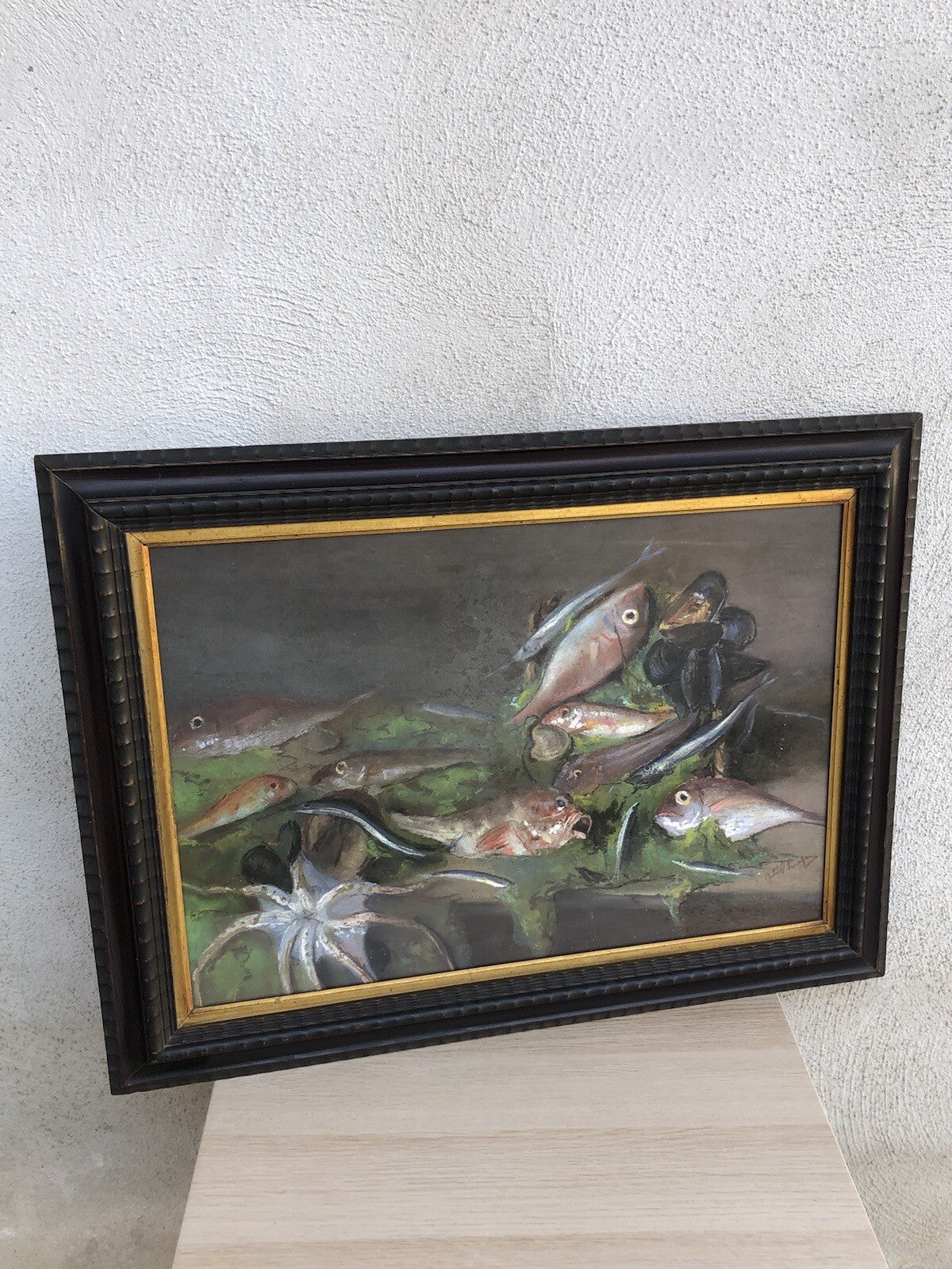 Quadro antico -Natura Morta- dipinto a pastello su tavoletta