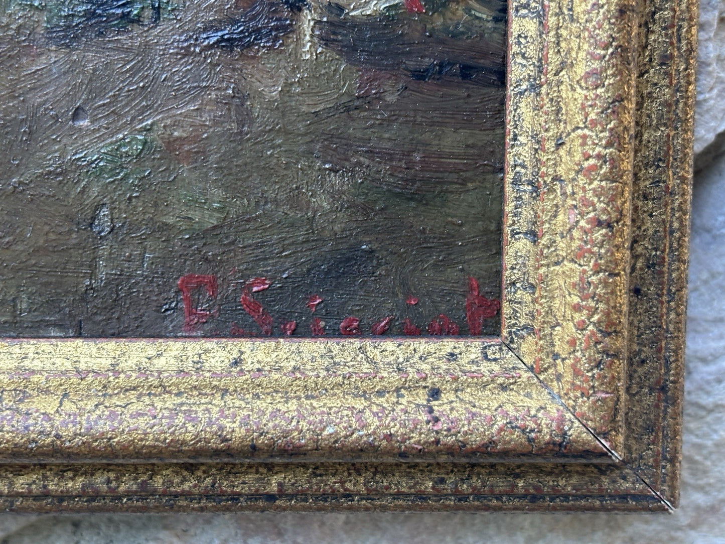 Quadro miniatura antico -Cortile- dipinto a olio su tavoletta