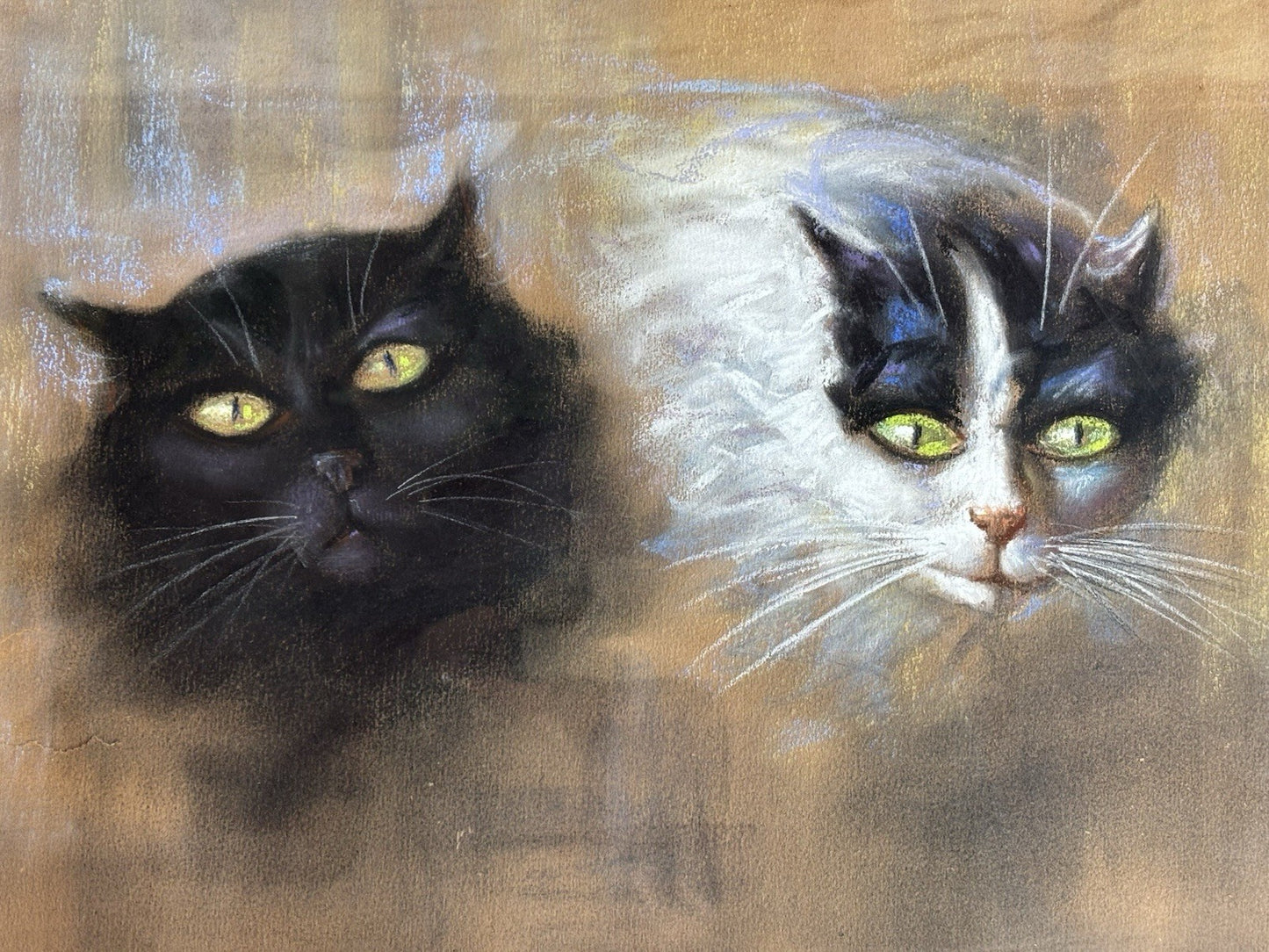 Quadro antico -Gatti- Marino Lenci? realizzato a pastello su carta