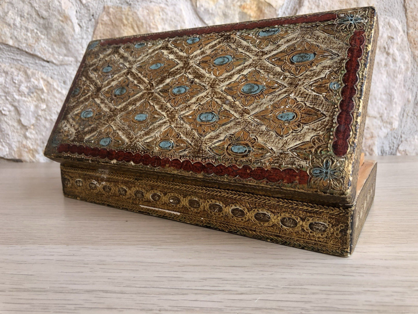 Scatola Portagioie Vintage In Legno Stile Fiorentino