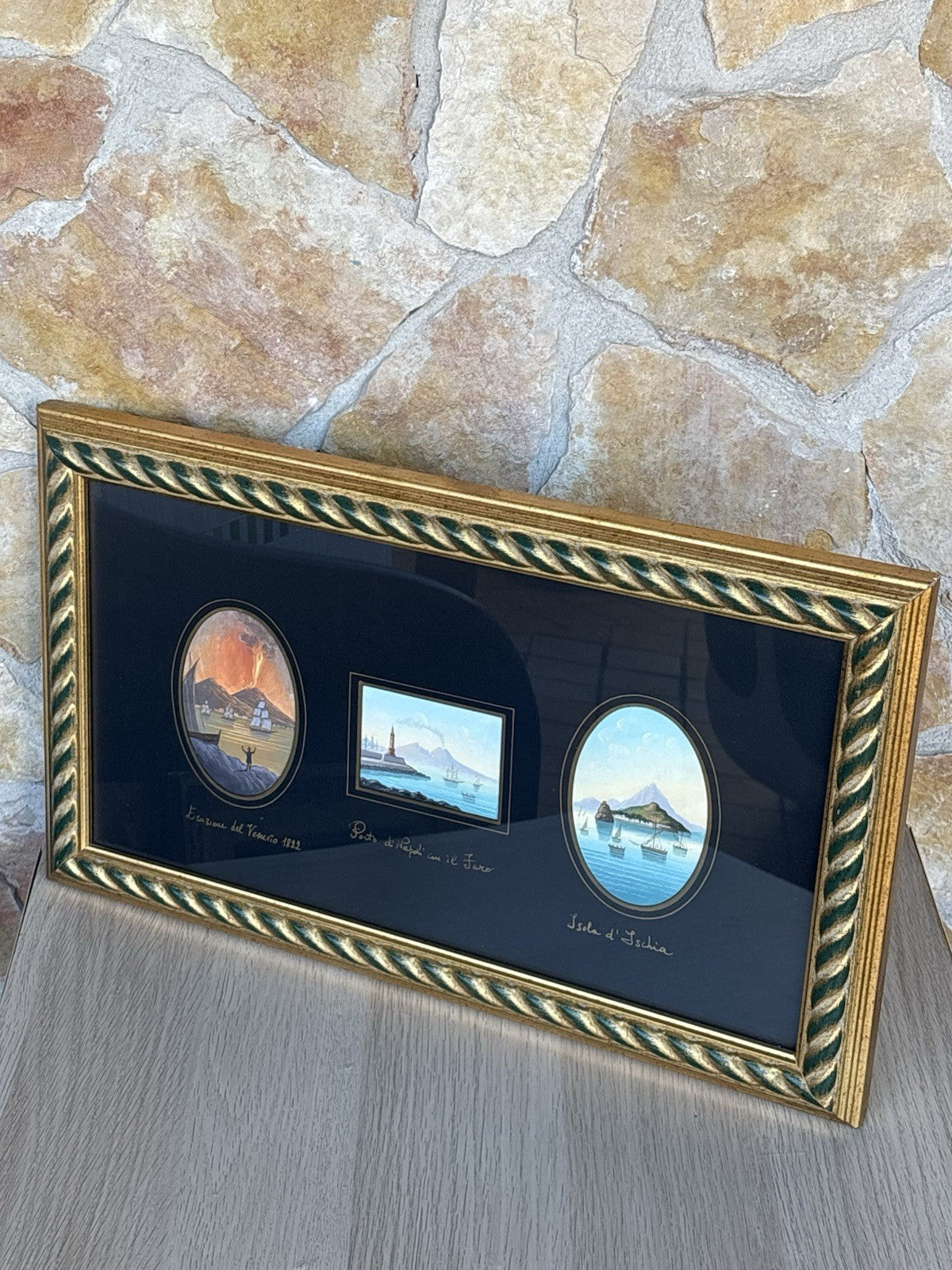 Coppia Di Quadri Vintage Gouache Dipinti -Napoli-