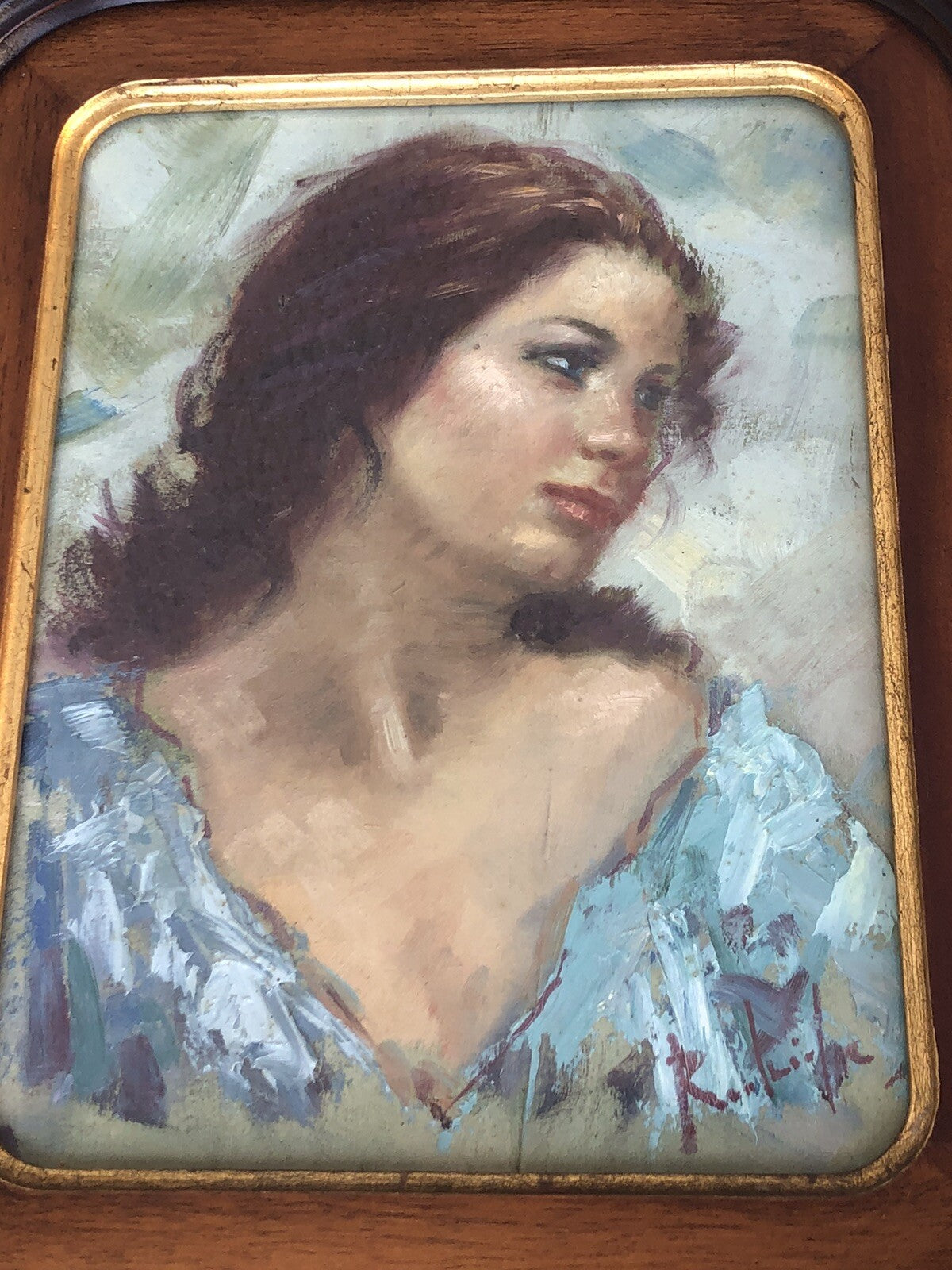 Coppia quadri vintage -Figure Donne- dipinti  a olio su tavola