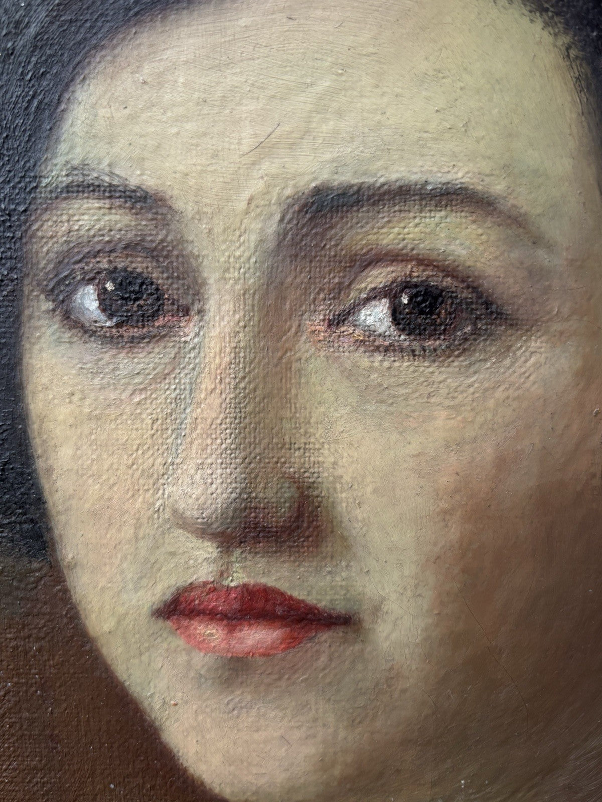 Grande quadro antico -Ritratto Di Donna- dipinto a olio su tela