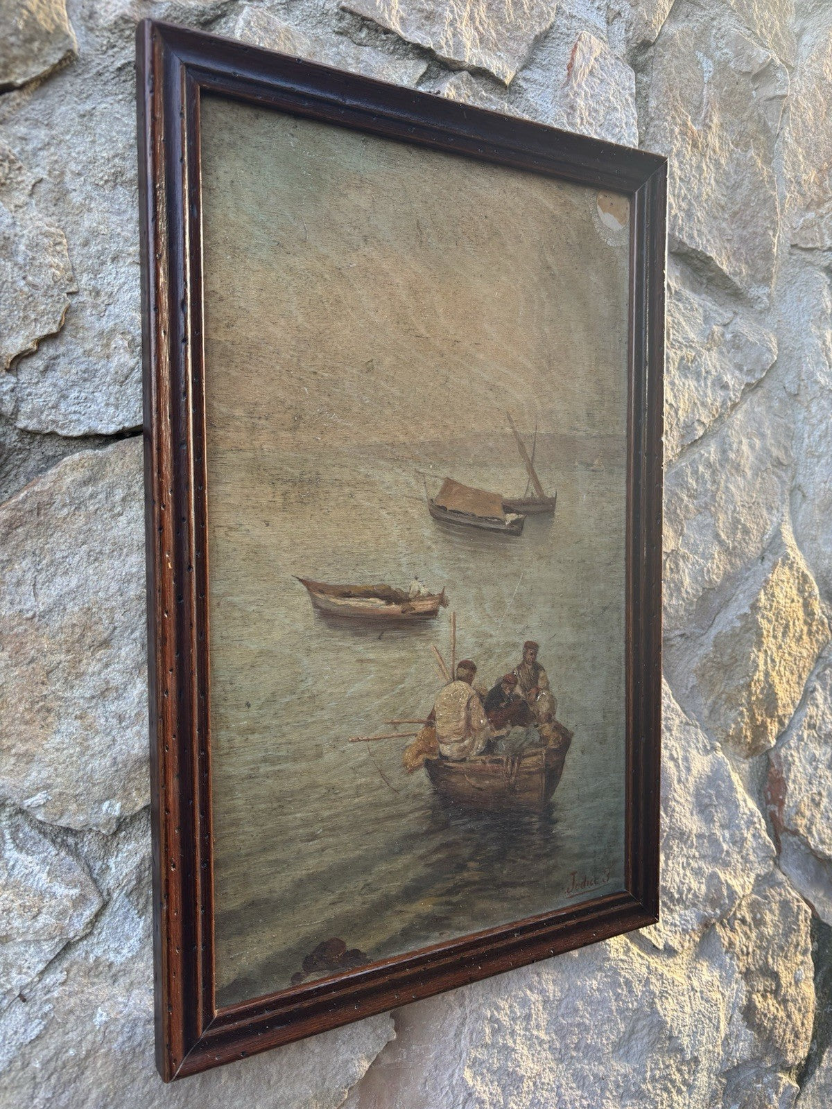 Quadro antico -Marina Con Pescatori- dipinto a olio