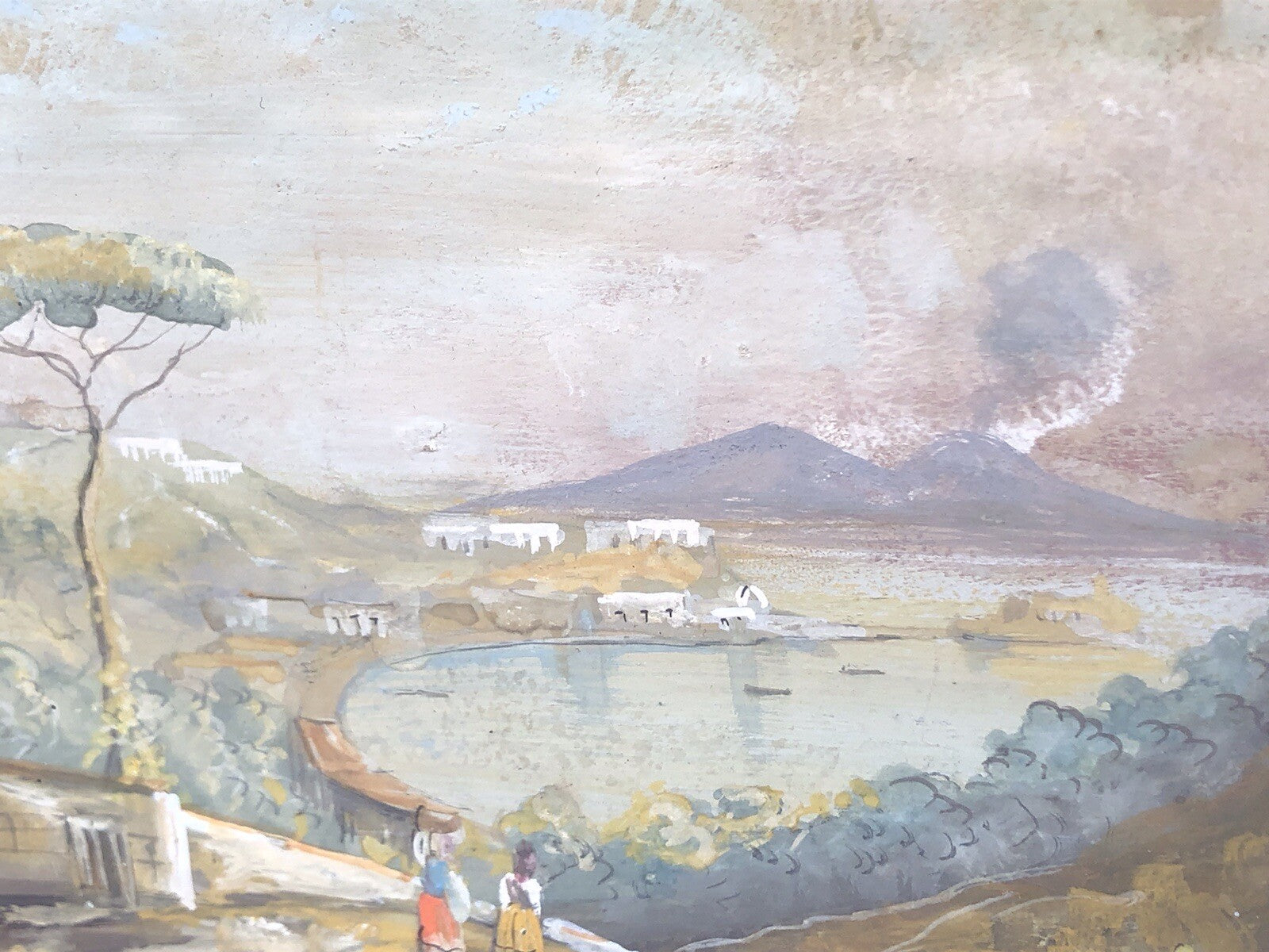 Quadro antico Gouache -Napoli- dipinto su carta