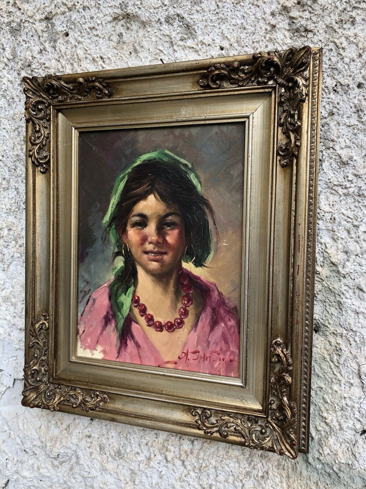 Quadro vintage -Fanciulla- dipinto a olio su tela